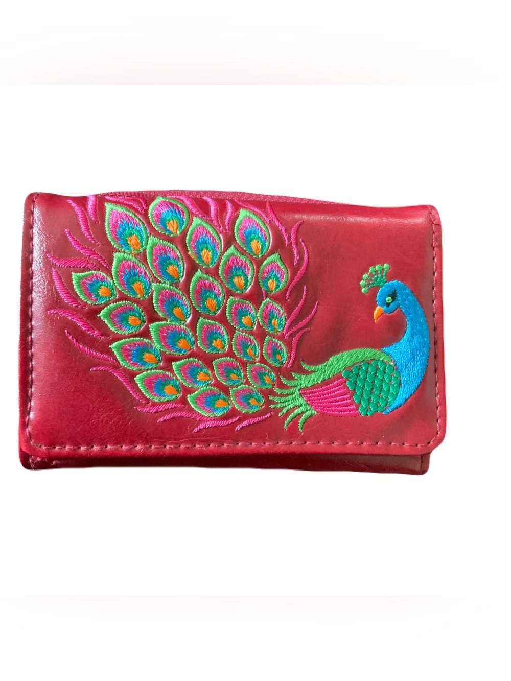 Lavishy Women's Red Embroidered Peacock Wallet